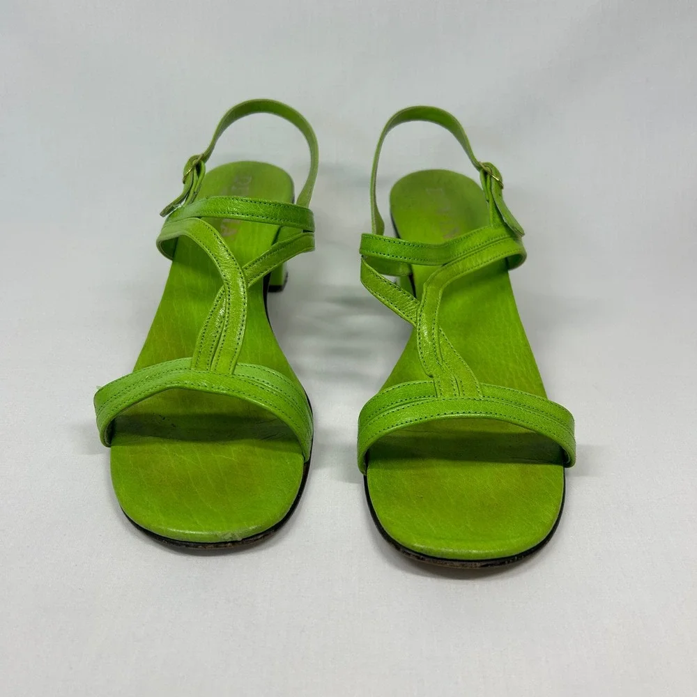 Vintage Divina Made in Italy Lime Green Sandals – Y2K Leather T-Strap Heels 9.5N
